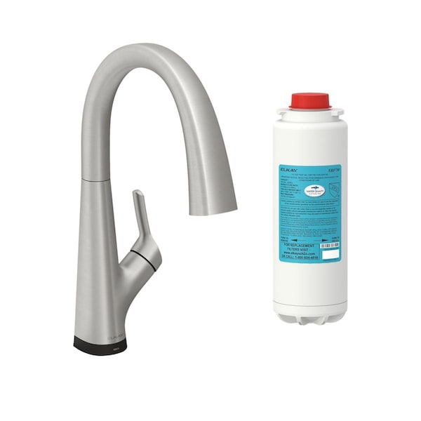 Elkay Avado Single Hole 2-in-1 Kitchen Faucet with Filtered Drinking Water Lustrous Steel LKAV7051FLS - main